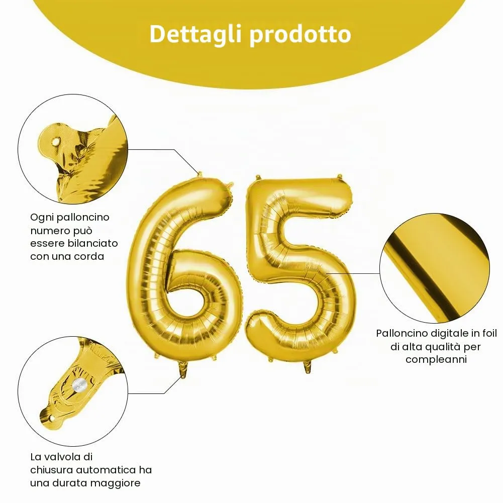 OFFCUP Foil Number 65 Balloons, Gold, 40" (101cm) - immagine 3