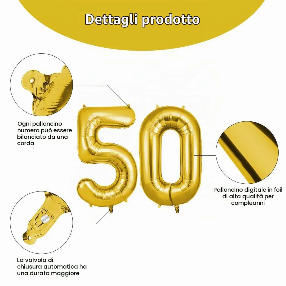 OFFCUP Palloncini Numero 50 Oro, 101 cm - immagine 3