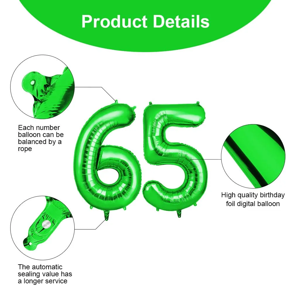OFFCUP Palloncini Compleanno Verde 101 cm, Numero 65/56 - immagine 3