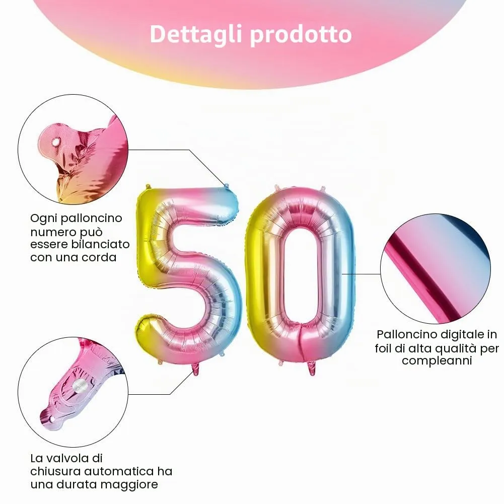 OFFCUP Palloncini Compleanno Sfumatura 101 cm, Numero 50 - immagine 3