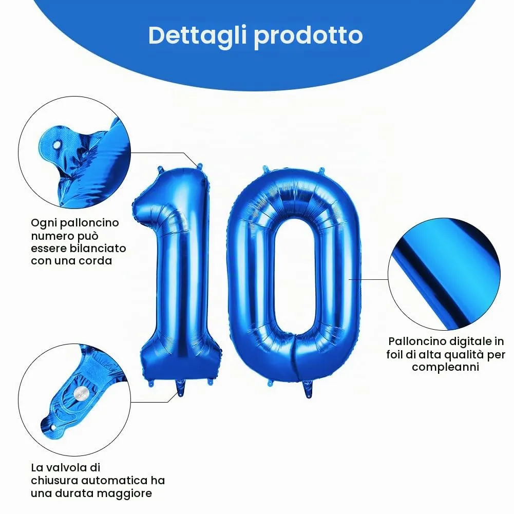 OFFCUP Palloncini Compleanno Blu, Numero 10, 101 cm - immagine 3