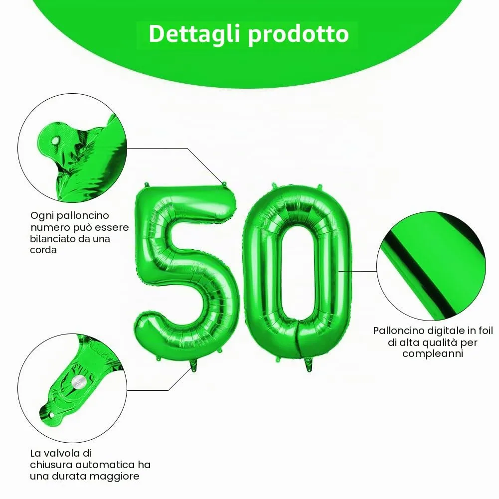 OFFCUP Palloncini Numero 50 Verde 101 cm - immagine 3