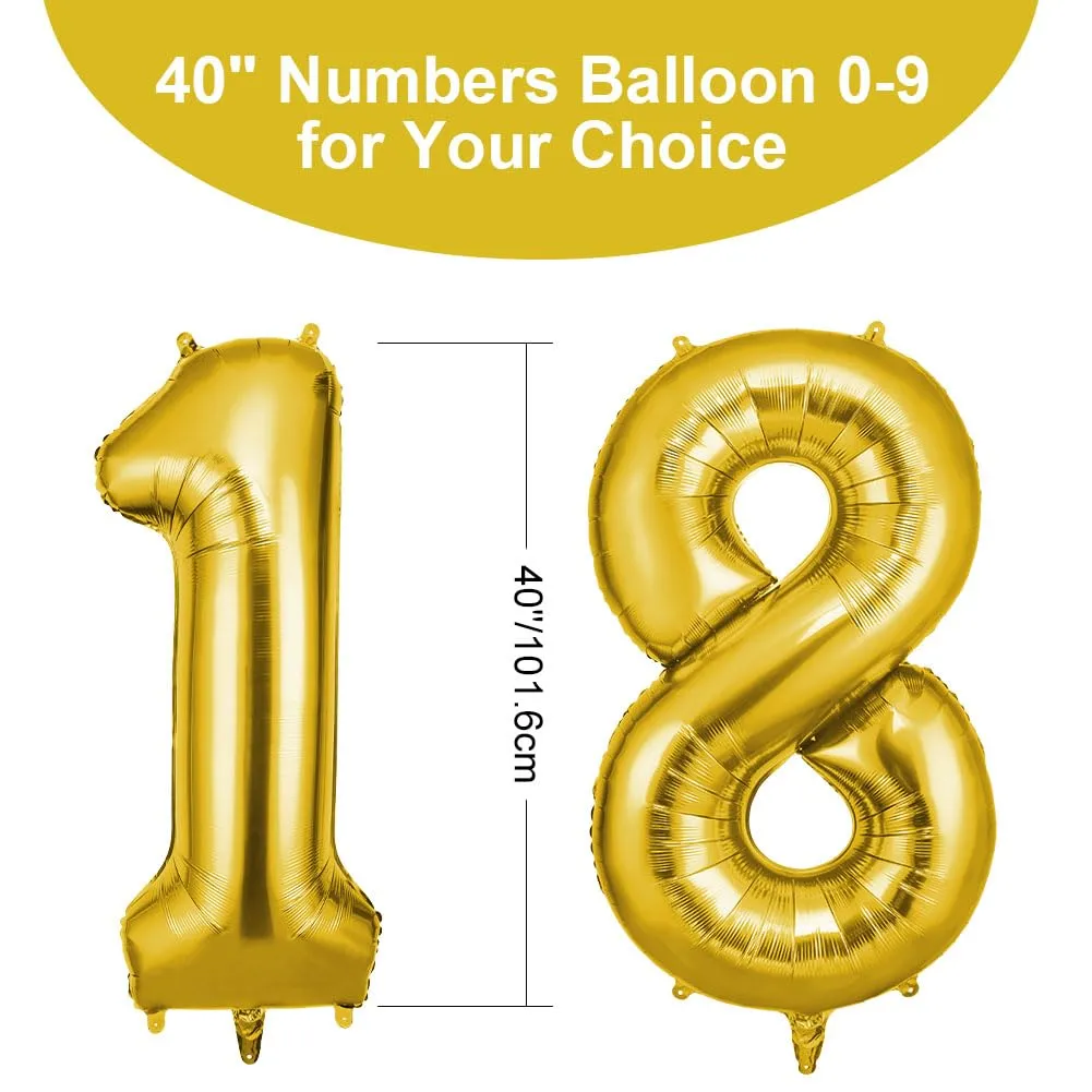 OFFCUP Palloncini Compleanno Oro 101 cm, Numero 18/81 - immagine 2