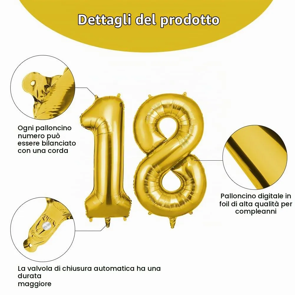 OFFCUP Palloncini Compleanno Oro 101 cm, Numero 18/81 - immagine 3