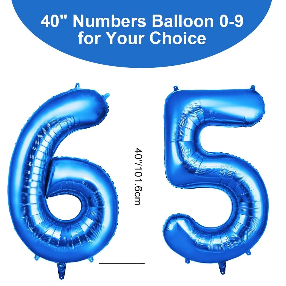 OFFCUP Foil Number Balloons 65 Blue 40" (101cm) - immagine 2