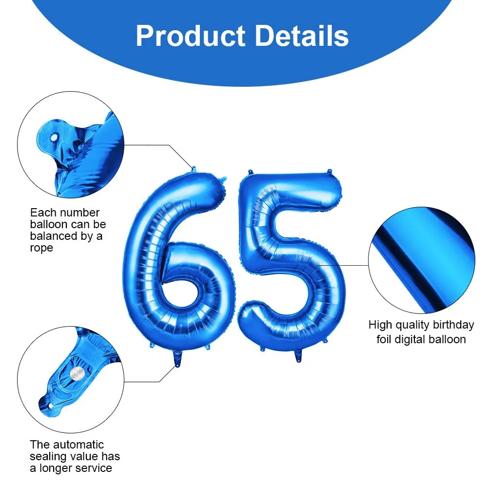 OFFCUP Foil Number Balloons 65 Blue 40" (101cm) - immagine 3