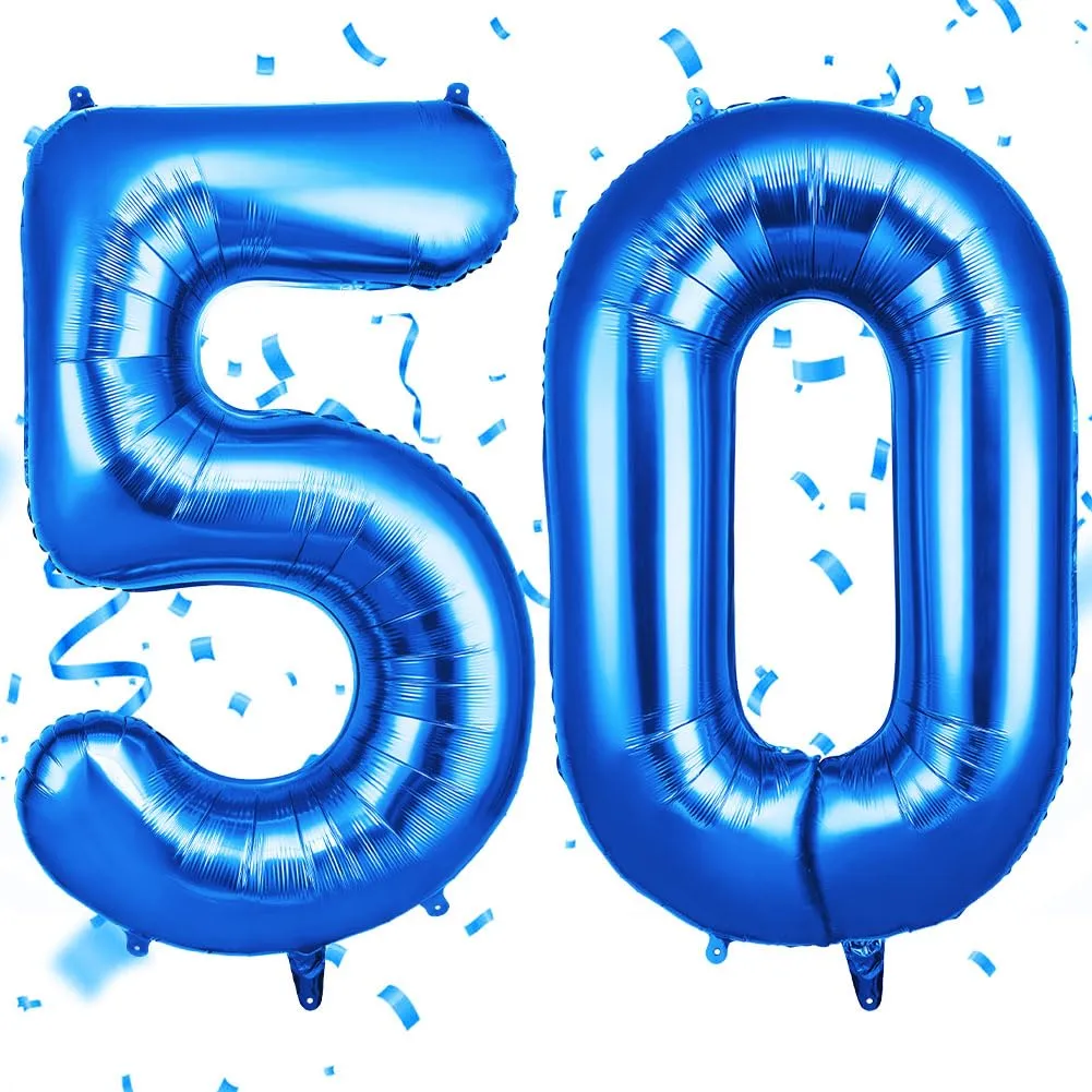 OFFCUP Palloncini Compleanno Blu 101 cm, Numero 50 - immagine 1