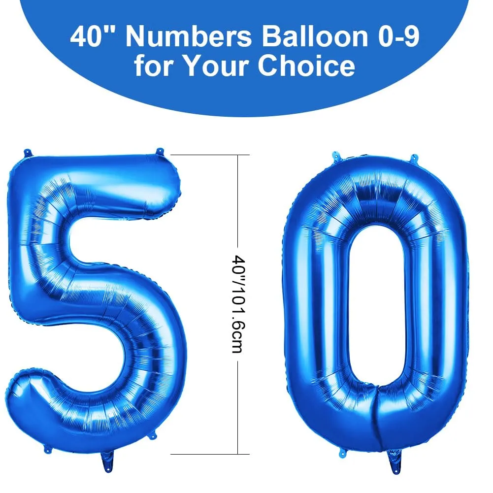 OFFCUP Palloncini Compleanno Blu 101 cm, Numero 50 - immagine 2