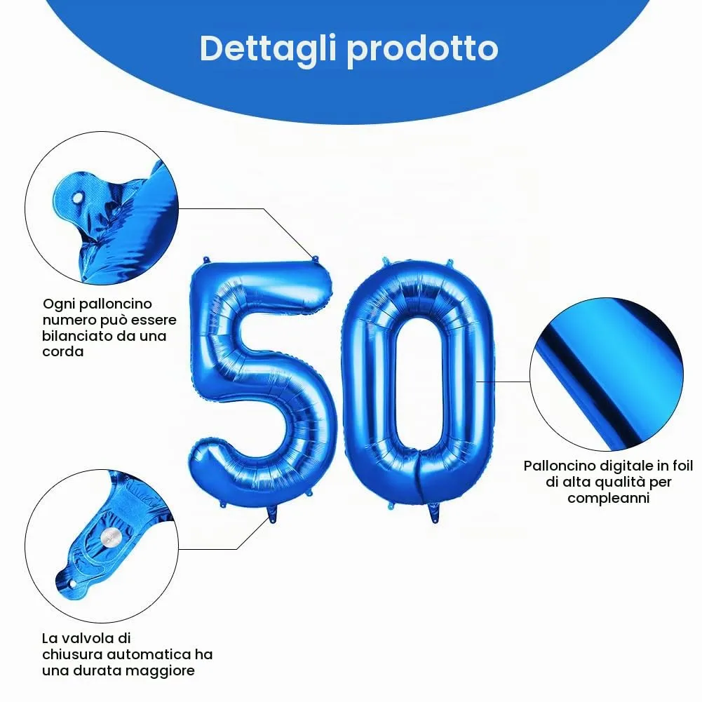 OFFCUP Palloncini Compleanno Blu 101 cm, Numero 50 - immagine 3