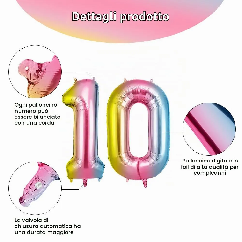 OFFCUP Palloncini Compleanno Sfumatura 101 cm, Numero 10 - immagine 3