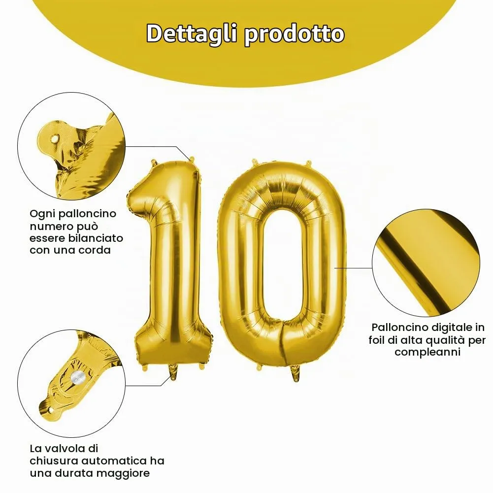 OFFCUP Palloncini Numero 10 Oro, 101 cm - immagine 3
