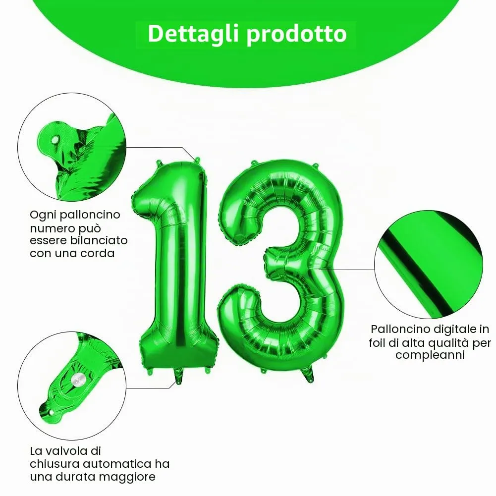 OFFCUP Palloncini Numero 13/31 Verde, 101 cm - immagine 3