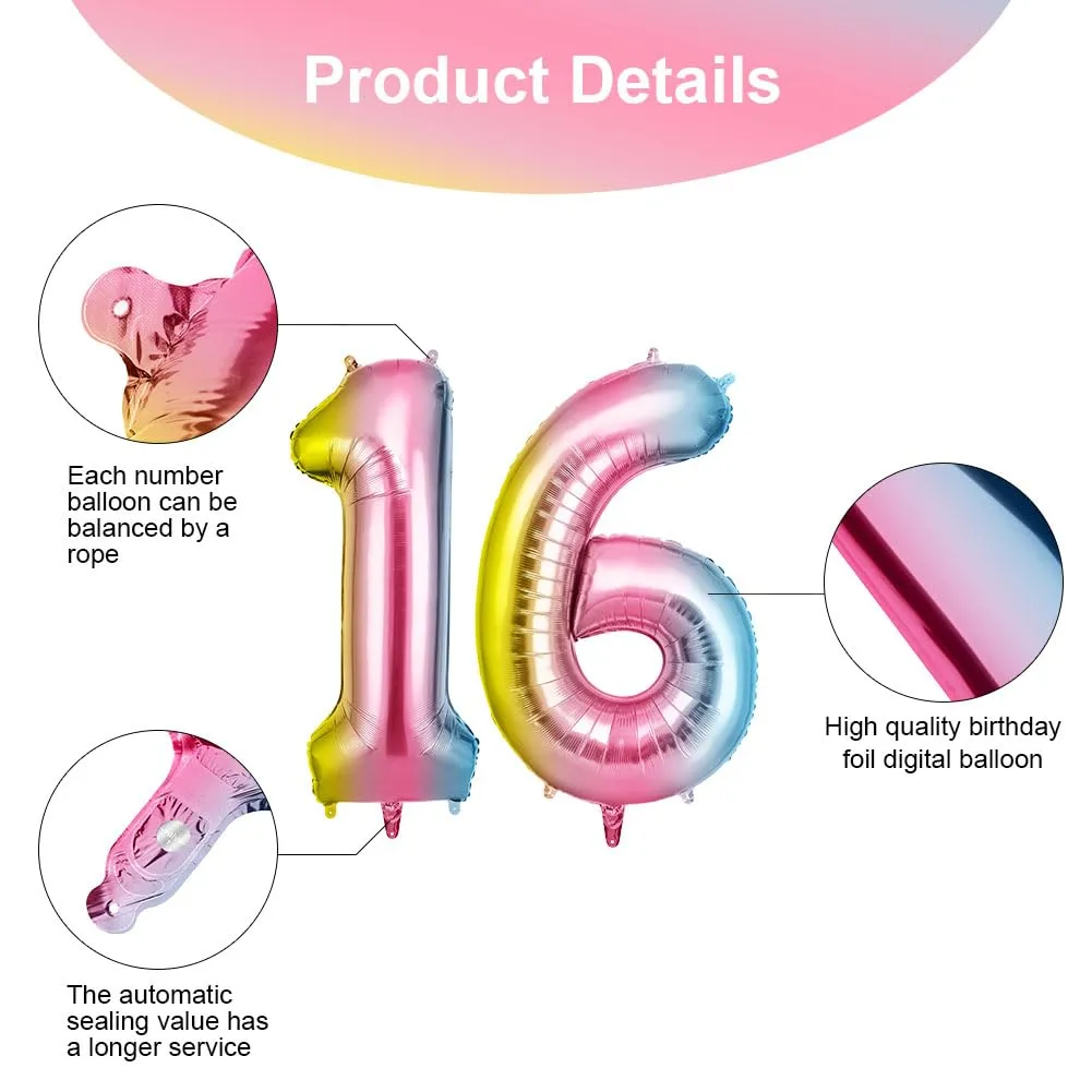 OFFCUP Palloncini Compleanno Sfumatura 101 cm, Numero 16/61 - immagine 3