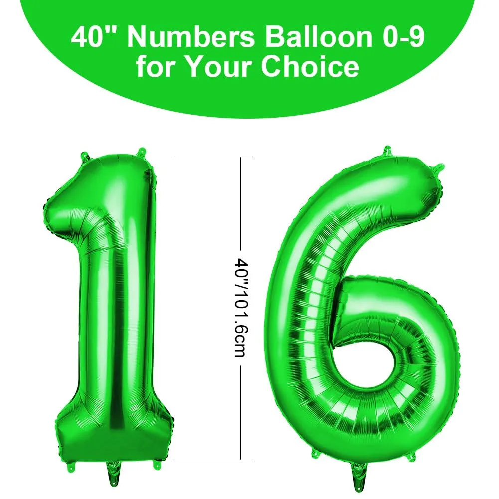 OFFCUP Palloncini Compleanno Verde 101 cm, Numero 16/61 - immagine 2