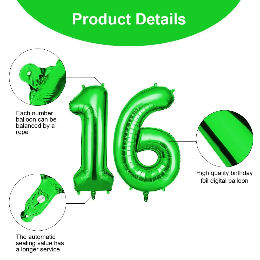 OFFCUP Palloncini Compleanno Verde 101 cm, Numero 16/61 - immagine 3