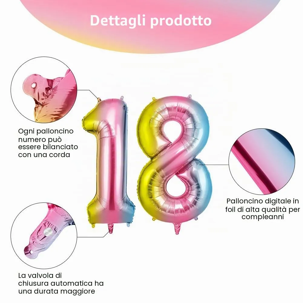 OFFCUP Palloncini Compleanno Sfumatura 101 cm, Numero 18/81 - immagine 3