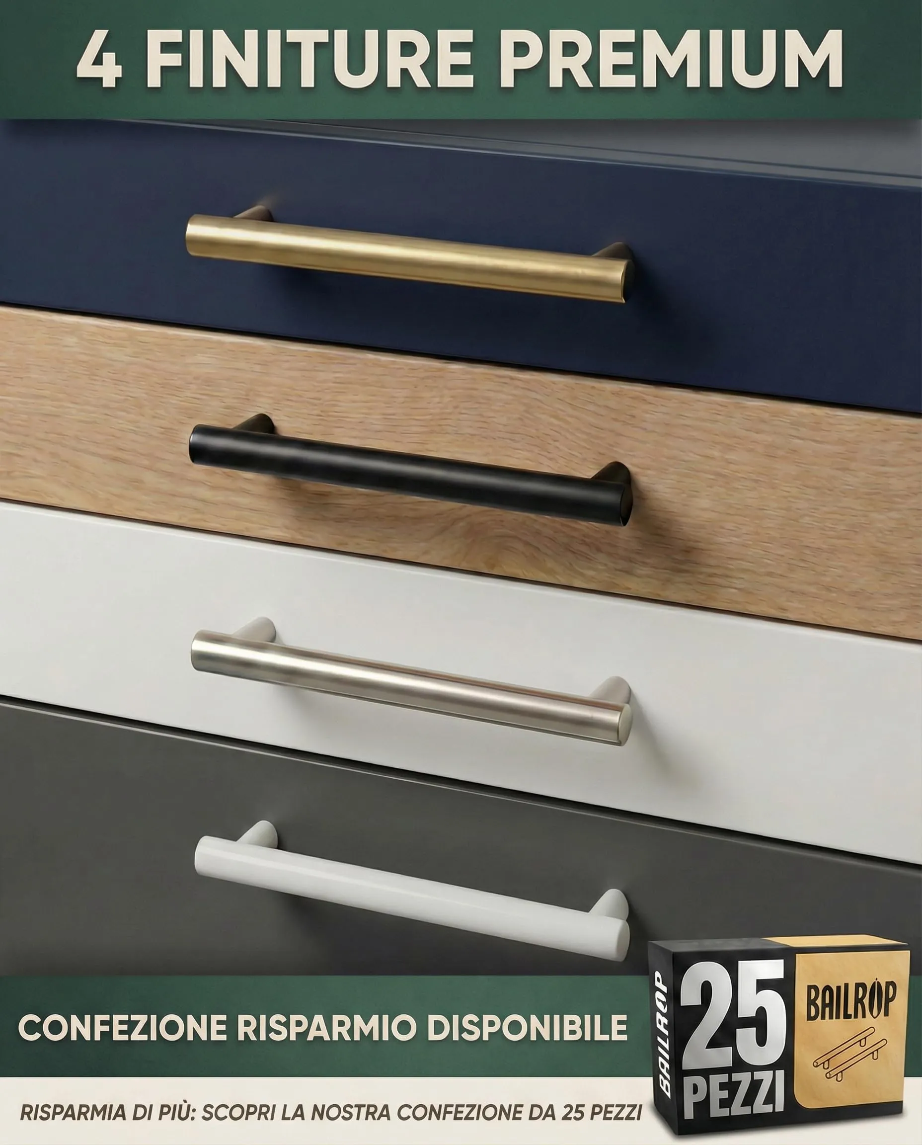 BAILROP Maniglie per Mobili da Cucina in Acciaio Inox, 128mm, 15 Pezzi - immagine 6