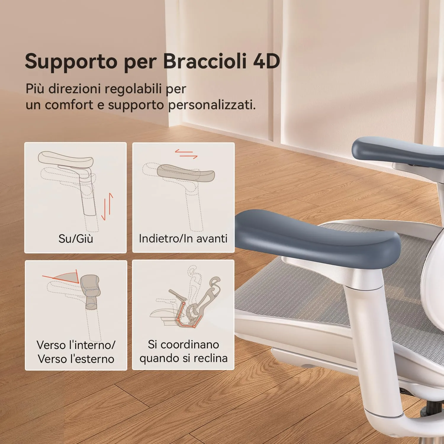 SIHOO Doro C300 Sedia Ufficio Ergonomica con Supporto Lombare Dinamico, Bianco - immagine 5