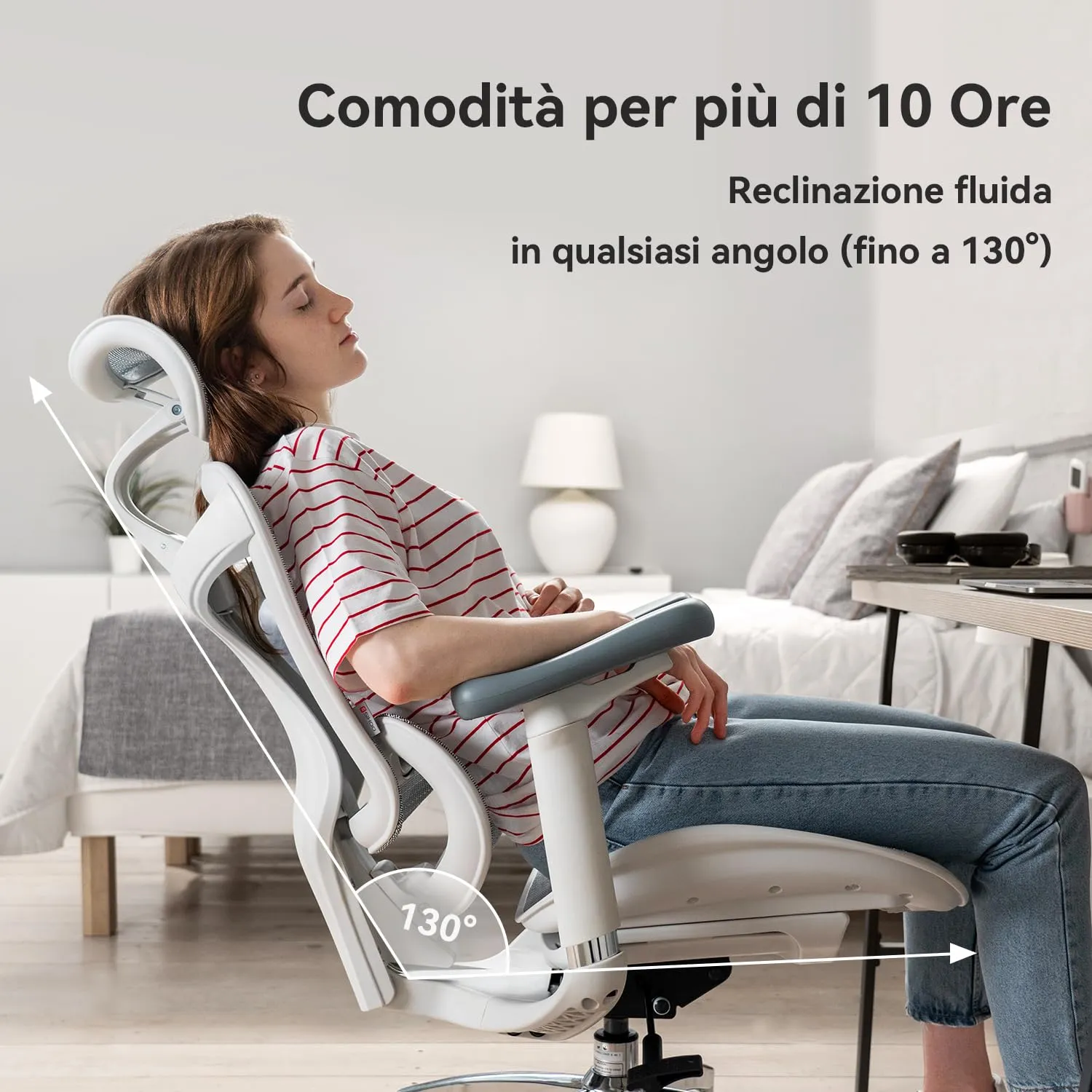 SIHOO Doro C300 Sedia Ufficio Ergonomica con Supporto Lombare Dinamico, Bianco - immagine 8