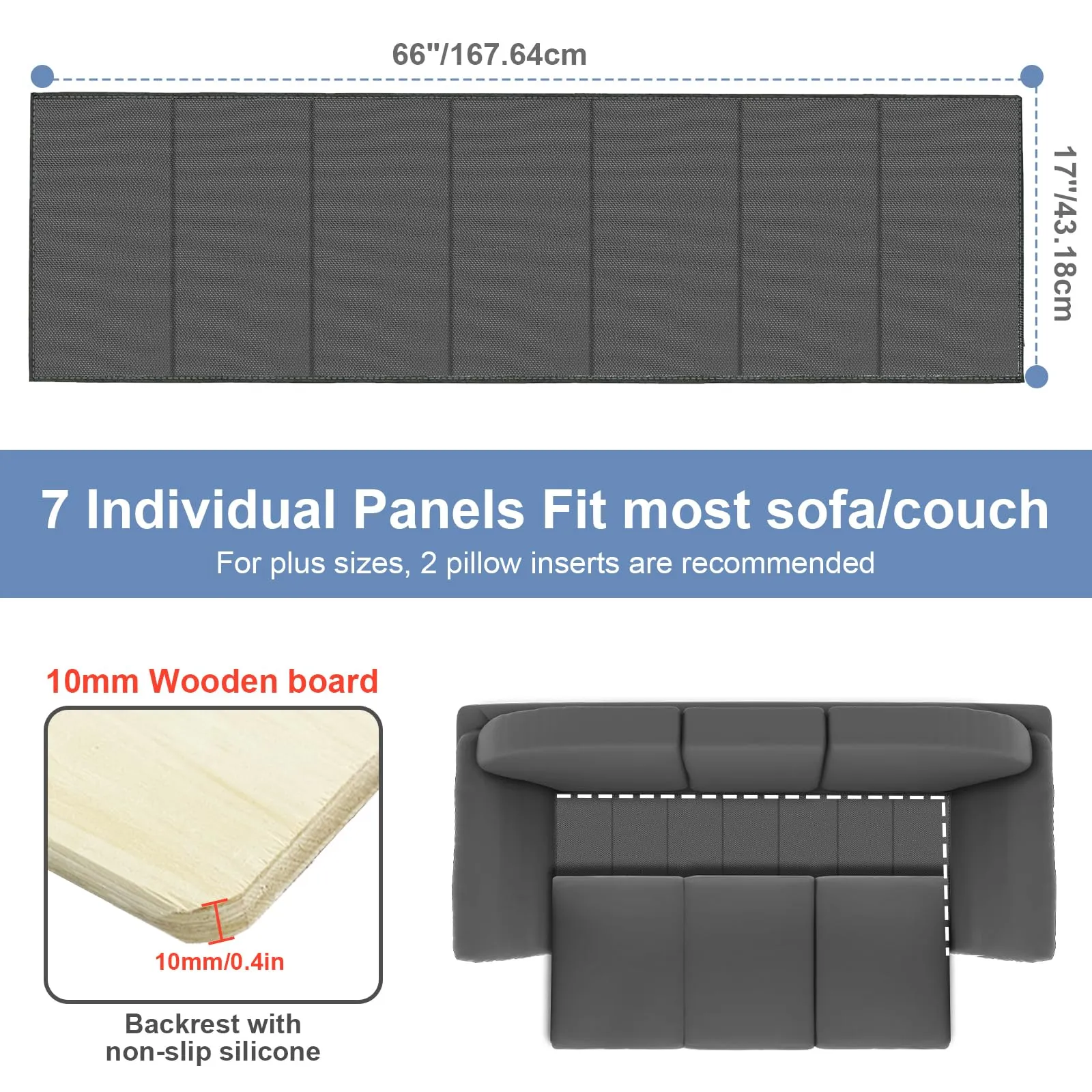 VERONLY Supporto per cuscini divano, 167,6 x 43,2 cm, tessuto Oxford, grigio - immagine 5