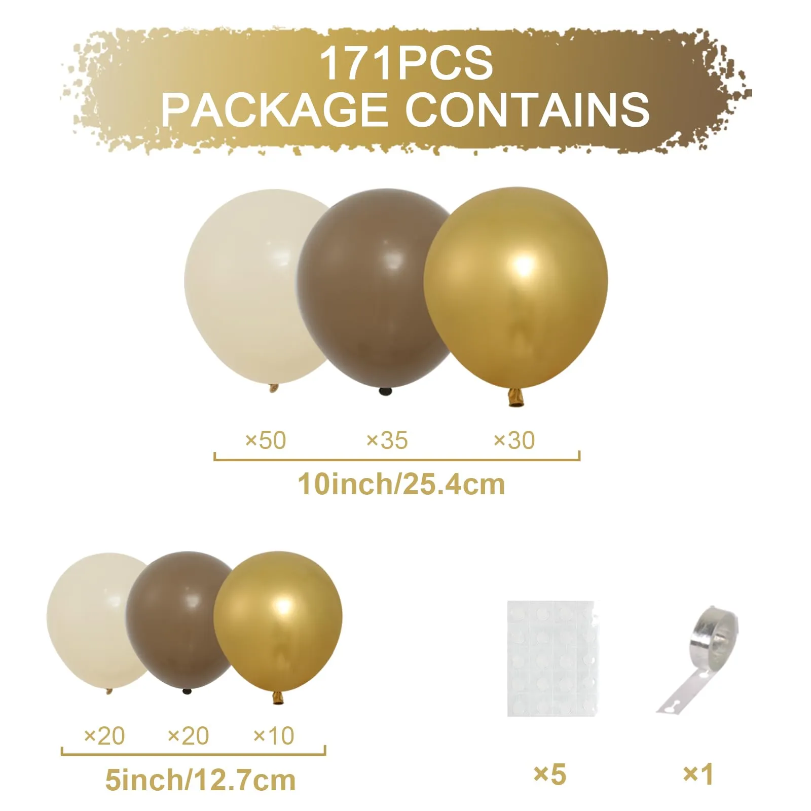 fairymaiden Set Arco di Palloncini Marrone, Bianchi, Beige e Oro, 167 pezzi - immagine 2