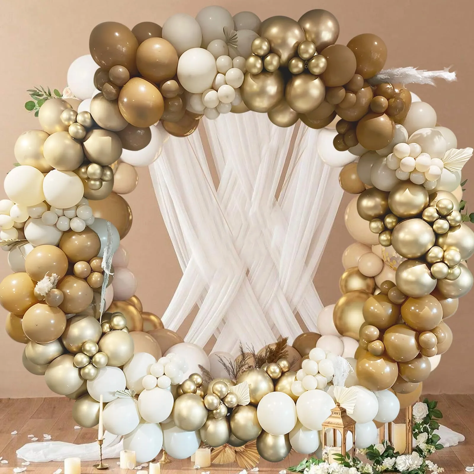 fairymaiden Set Arco di Palloncini Marrone, Bianchi, Beige e Oro, 167 pezzi - immagine 3
