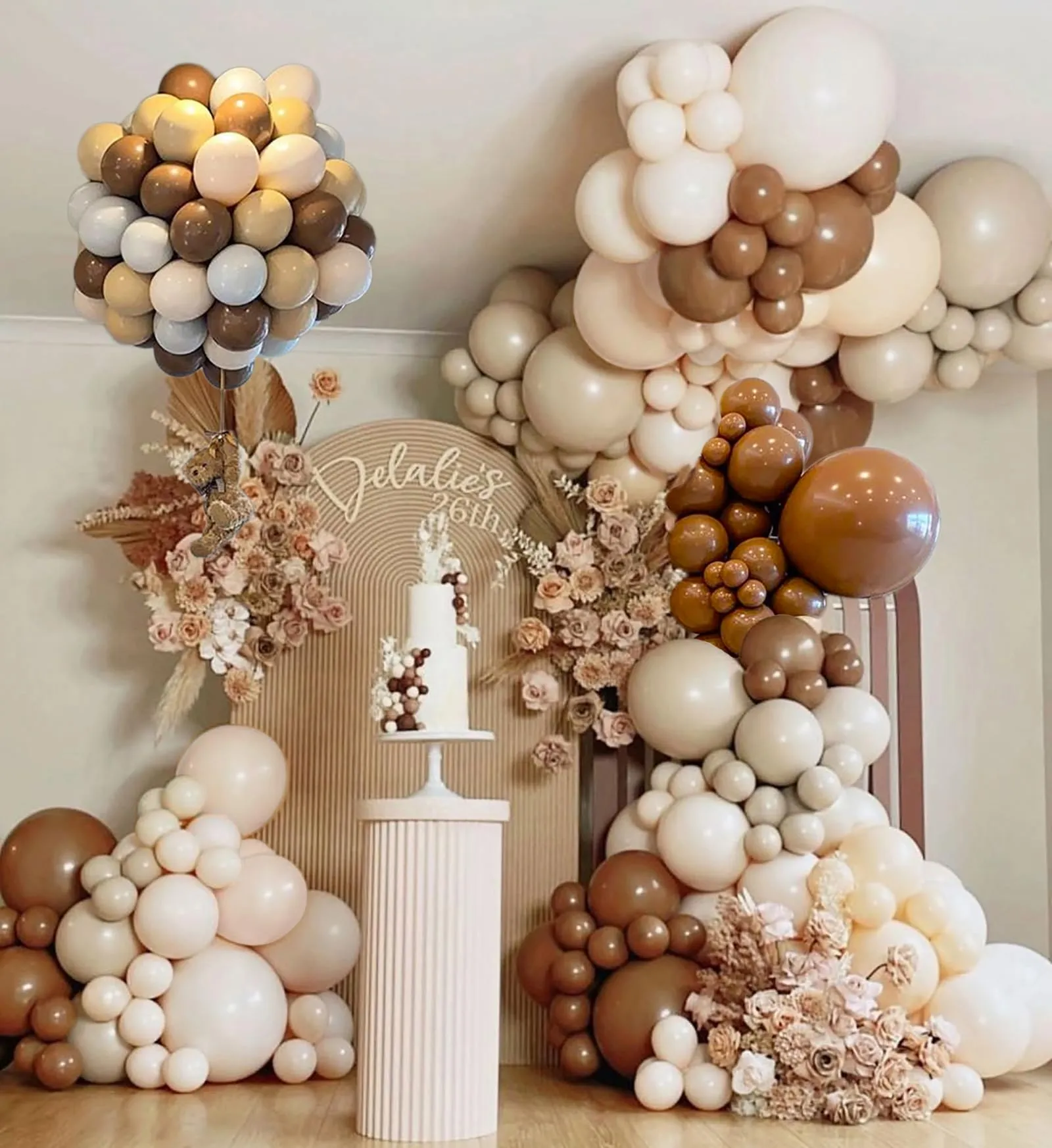 fairymaiden Set Arco di Palloncini Marrone, Bianchi, Beige e Oro, 167 pezzi - immagine 5
