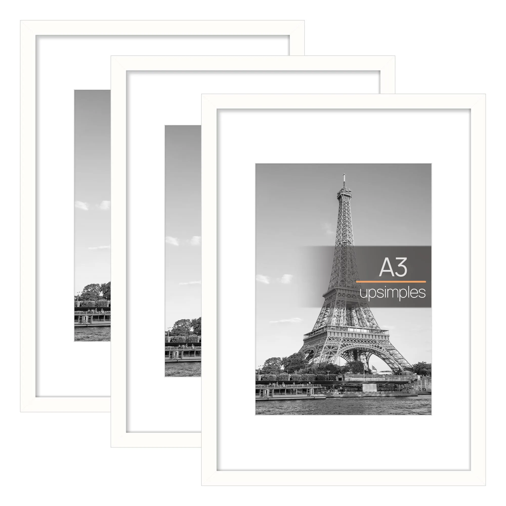 upsimples Cornici portafoto, Set da 3, A3 29,7 x 42 cm, Bianco - immagine 1