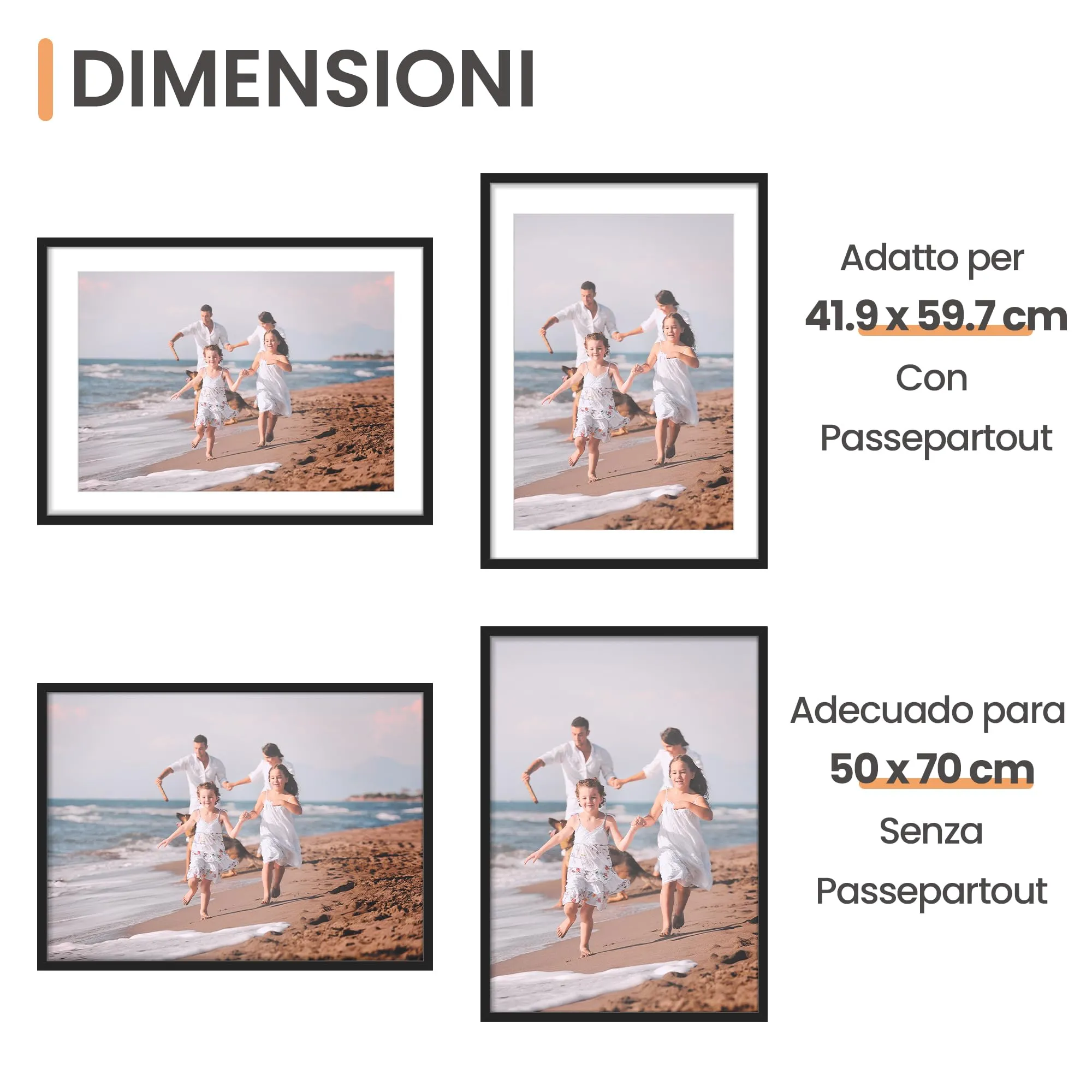 upsimples Set di 3 Cornici Portafoto, 50 x 70 cm, Nero - immagine 2