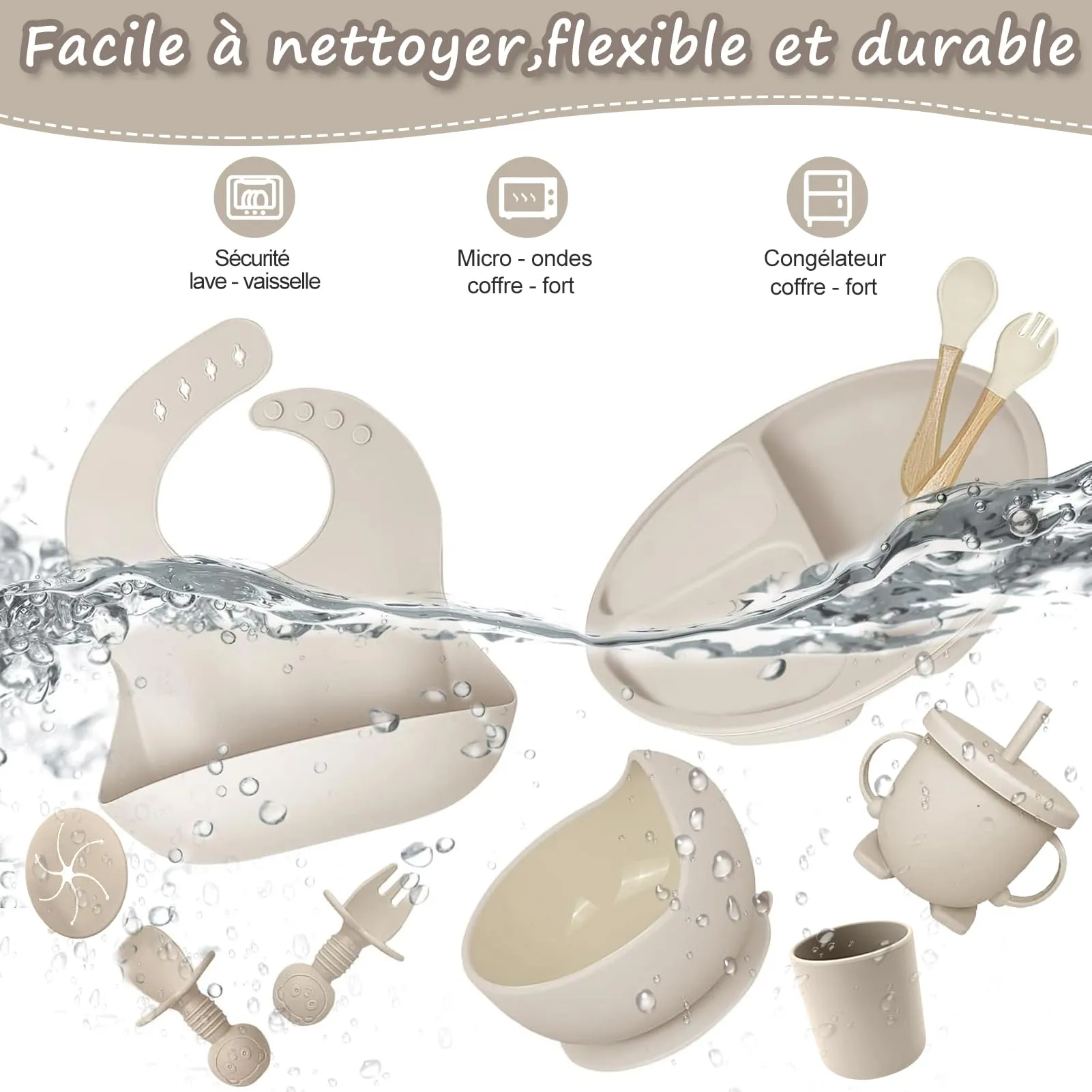 CUBTEM Set Pappa Svezzamento 12 Pezzi in Silicone con Piatti a Ventosa, Ciotola, Bavaglino e Posate per Neonati - immagine 3