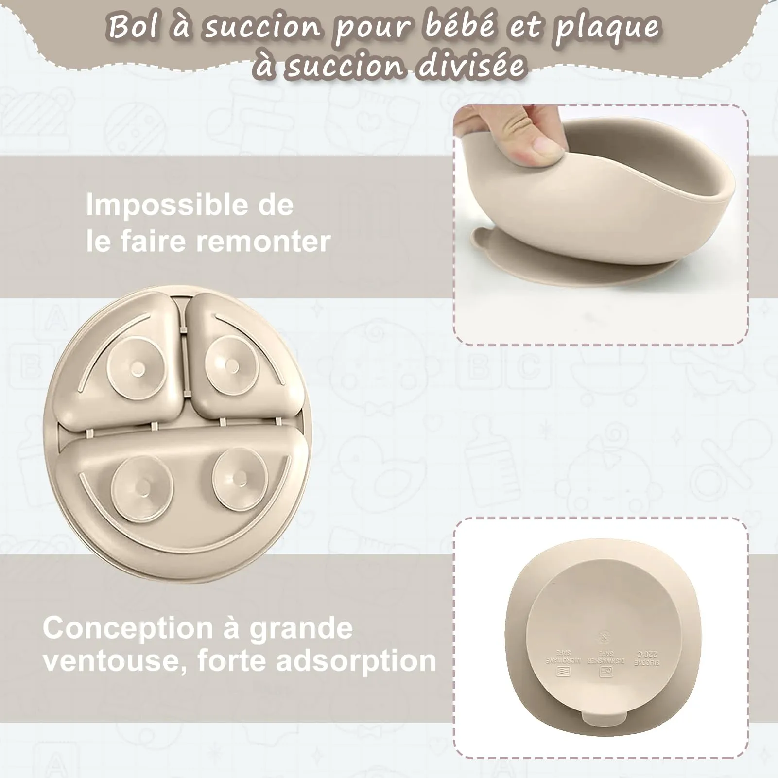 CUBTEM Set Pappa Svezzamento 12 Pezzi in Silicone con Piatti a Ventosa, Ciotola, Bavaglino e Posate per Neonati - immagine 4
