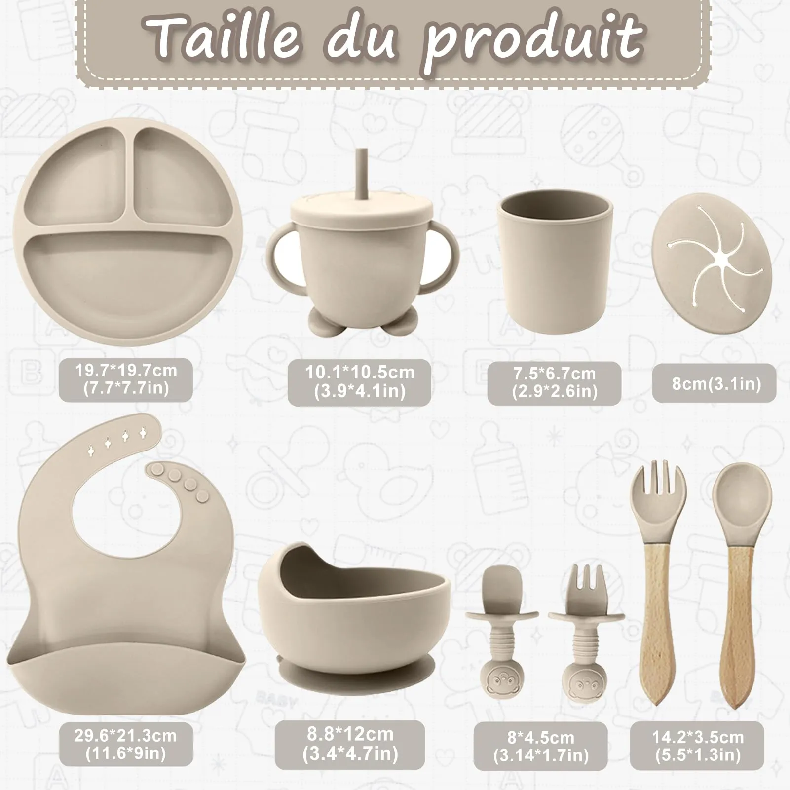 CUBTEM Set Pappa Svezzamento 12 Pezzi in Silicone con Piatti a Ventosa, Ciotola, Bavaglino e Posate per Neonati - immagine 7