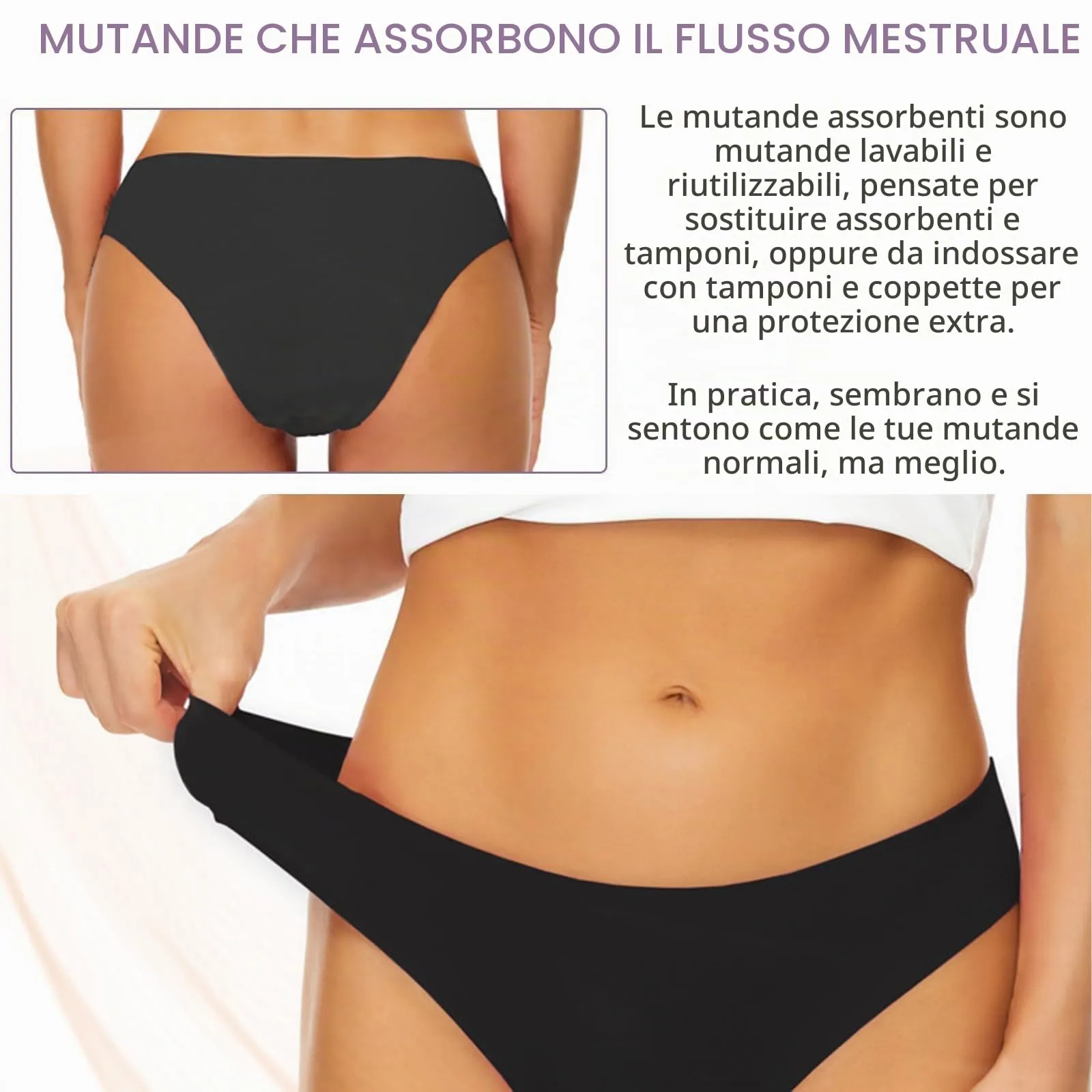 Runmeihe Pantaloni da Nuoto Mestruali a Prova di Perdite, Nero, Taglia 38-40 - immagine 7