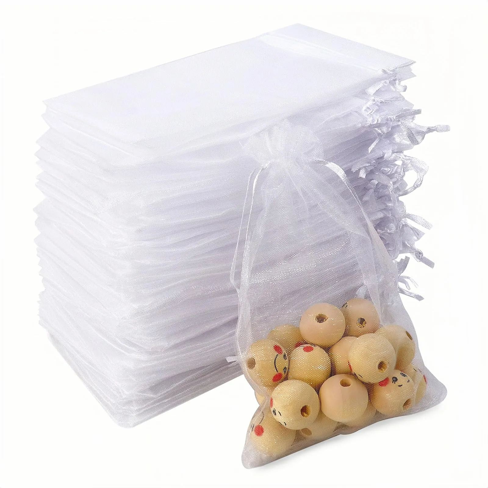 Soodyoow 100 Pezzi Sacchetti in Organza 10x15cm, Bianco - immagine 1