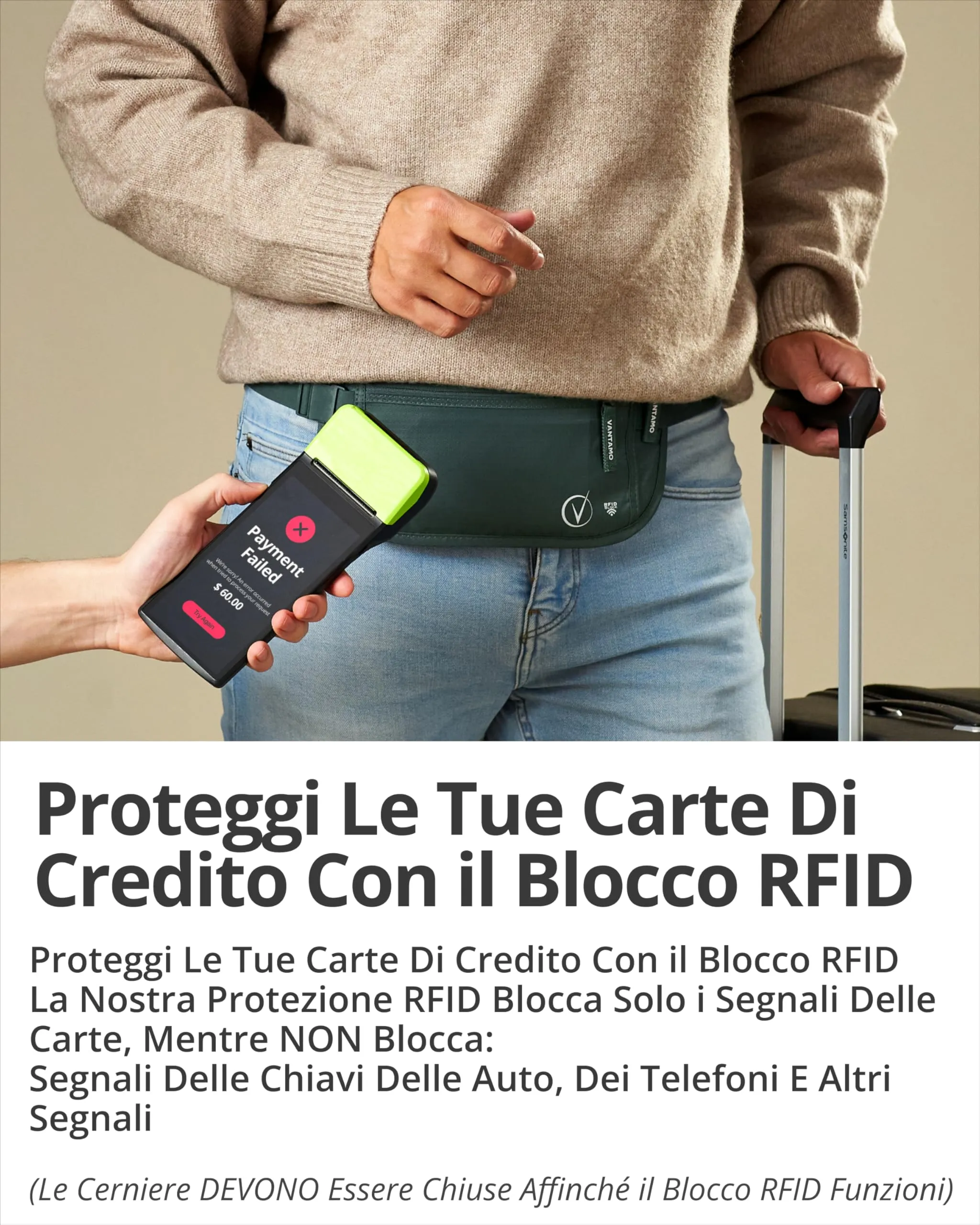 Vantamo Cintura da viaggio nascosta con protezione RFID per passaporto e telefono, Ocean Green - immagine 3