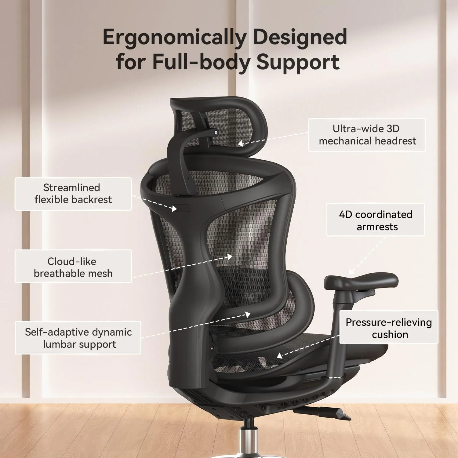SIHOO Doro C300 Sedia Ufficio Ergonomica, Supporto Lombare Dinamico, Nero - immagine 4