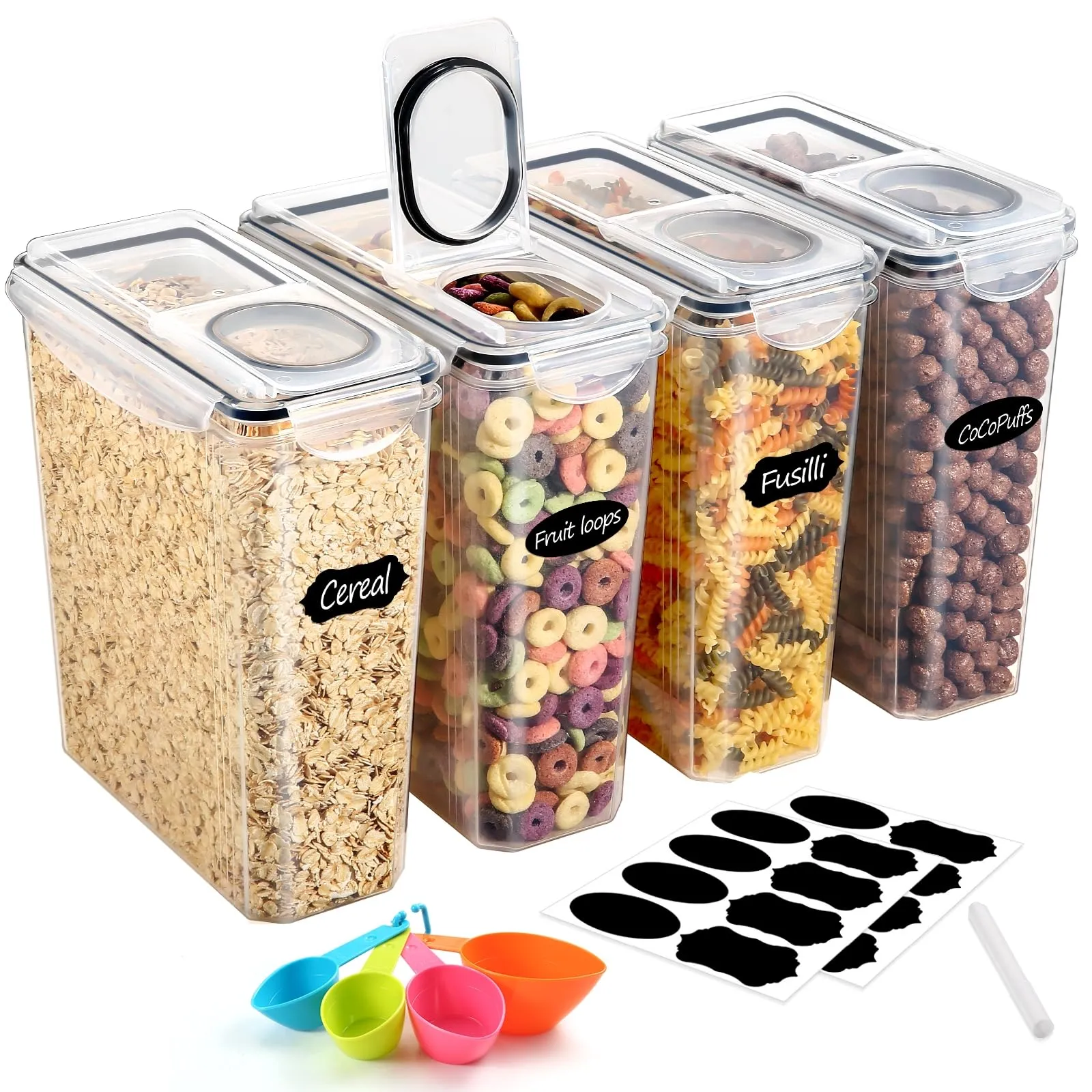 YASHE Contenitori Ermetici per Alimenti, Set di 4 Pezzi, 3.7L, Plastica Senza BPA con Coperchio per Pasta e Cereali - immagine 1