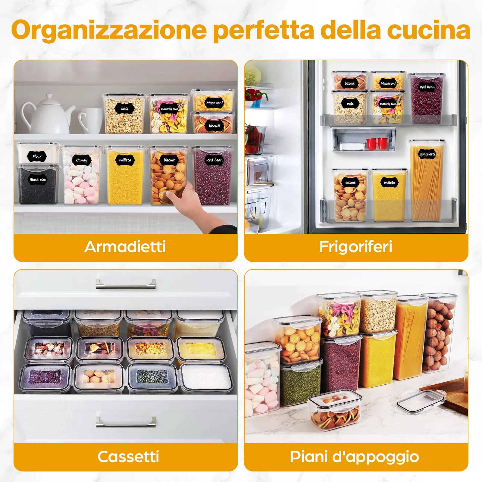 YASHE Set di 24 Contenitori Ermetici per Alimenti in Plastica Senza BPA con Coperchio - immagine 8