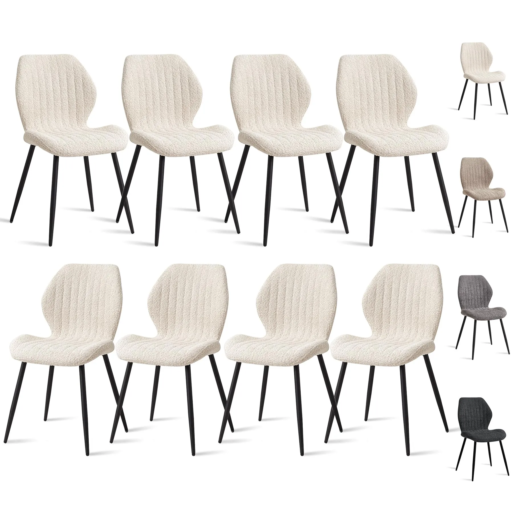 GrandCA HOME Set di 8 Sedie da Pranzo Imbottite, Gambe in Metallo, Beige - immagine 1