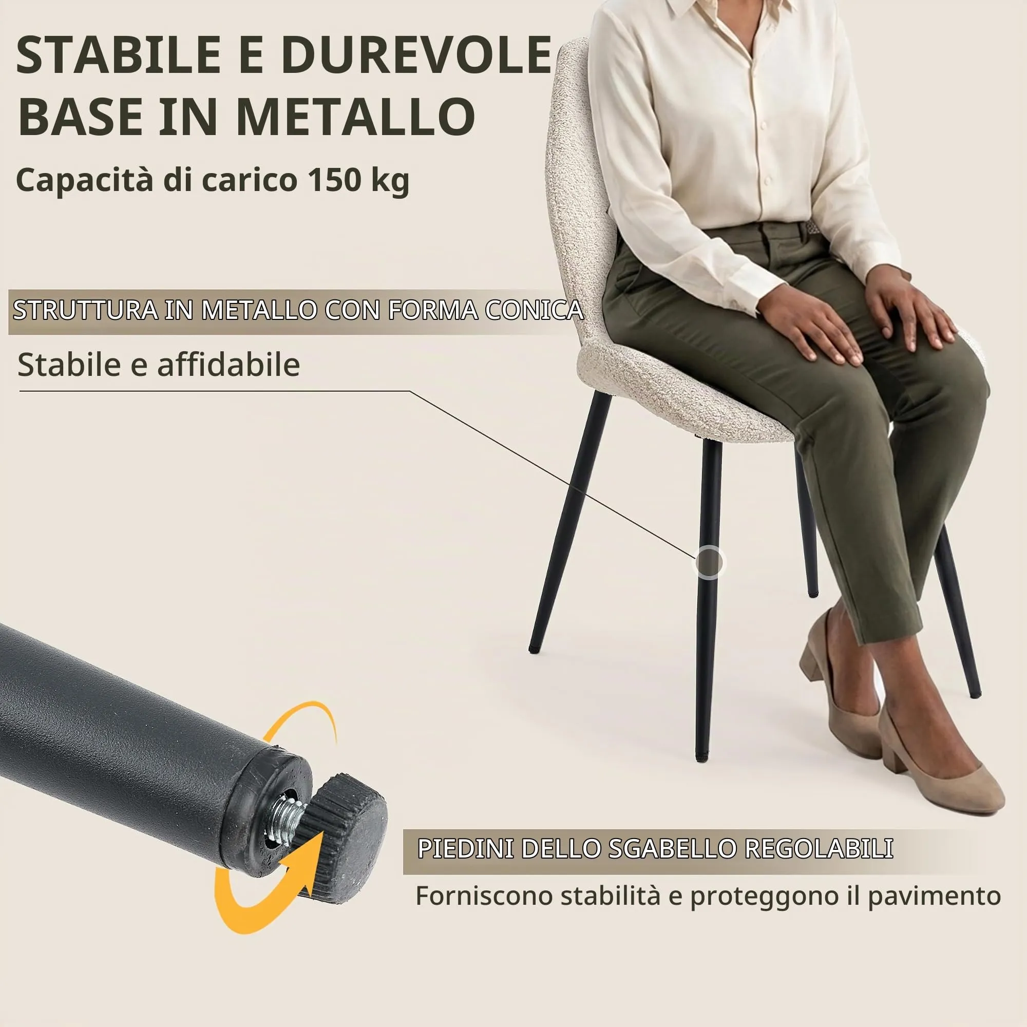 GrandCA HOME Set di 8 Sedie da Pranzo Imbottite, Gambe in Metallo, Beige - immagine 4