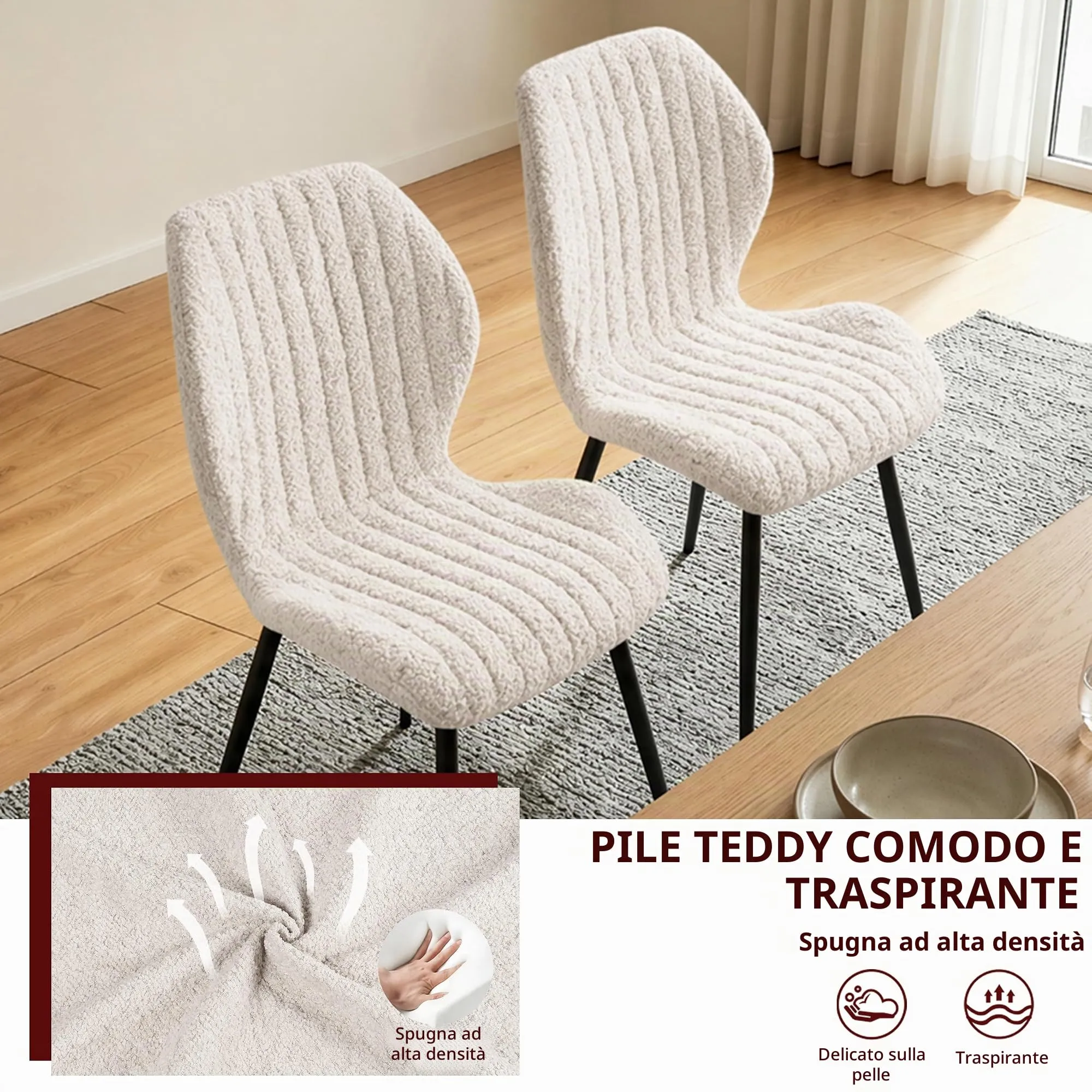 GrandCA HOME Set di 8 Sedie da Pranzo Imbottite, Gambe in Metallo, Beige - immagine 7