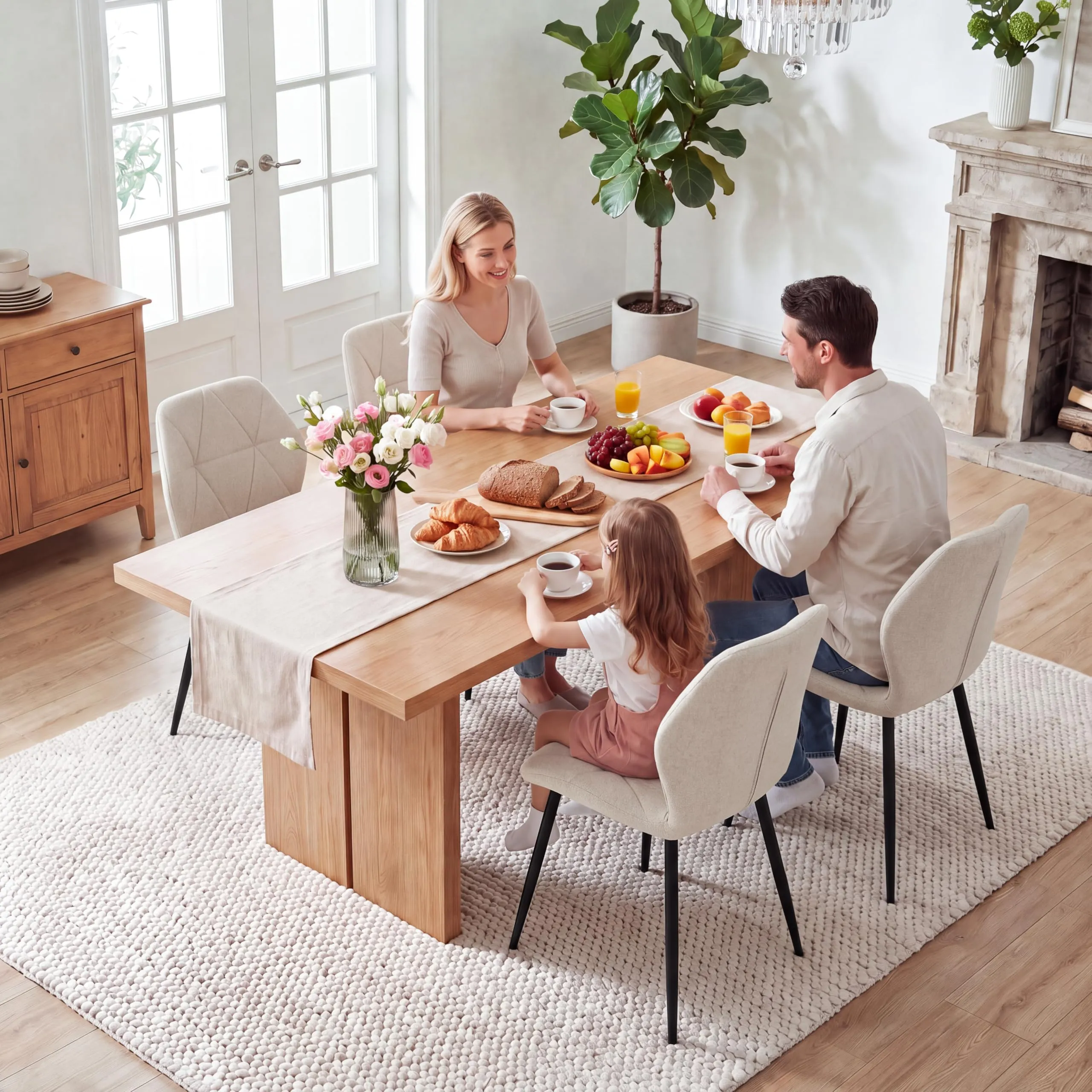 GrandCA HOME Set di 8 Sedie da Pranzo Imbottite, Sedie da Cucina Nordiche con Gambe in Metallo, Beige-R - immagine 6