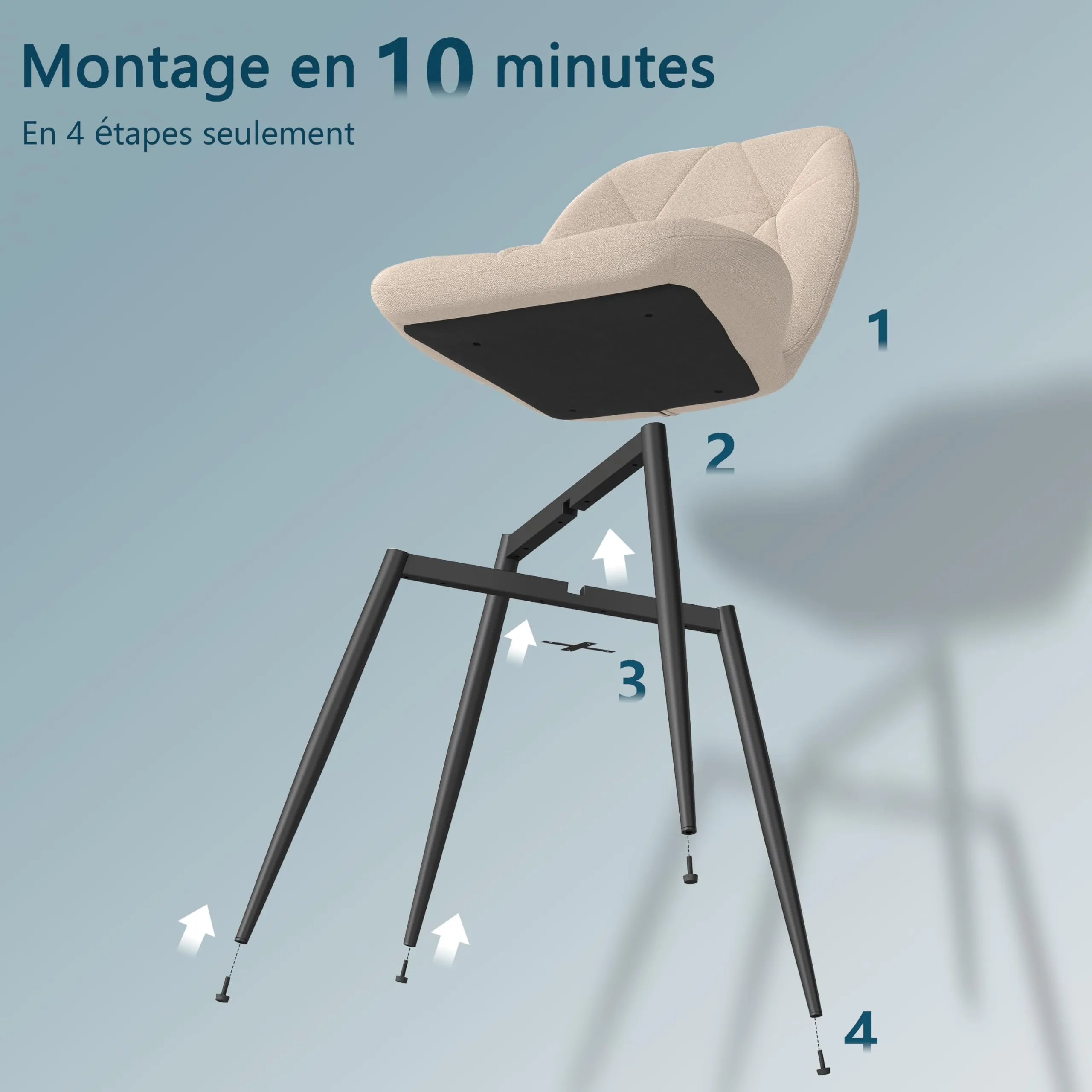 GrandCA HOME Set di 8 Sedie da Pranzo Imbottite, Sedie da Cucina Nordiche con Gambe in Metallo, Beige-R - immagine 9