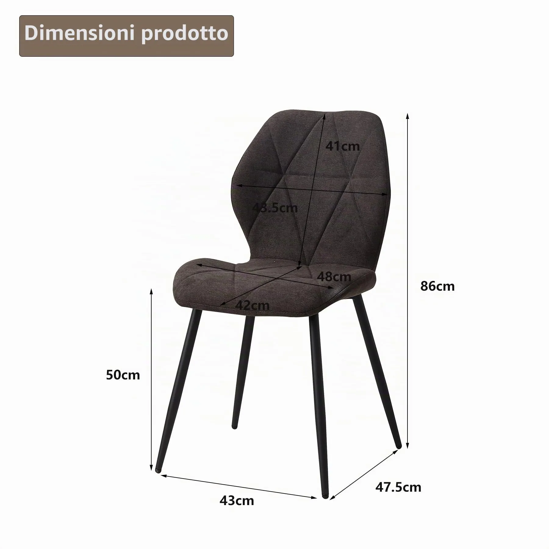 GrandCA HOME Set di 8 Sedie da Pranzo Imbottite, Sedie da Cucina Nordiche con Gambe in Metallo, Nero-R - immagine 3