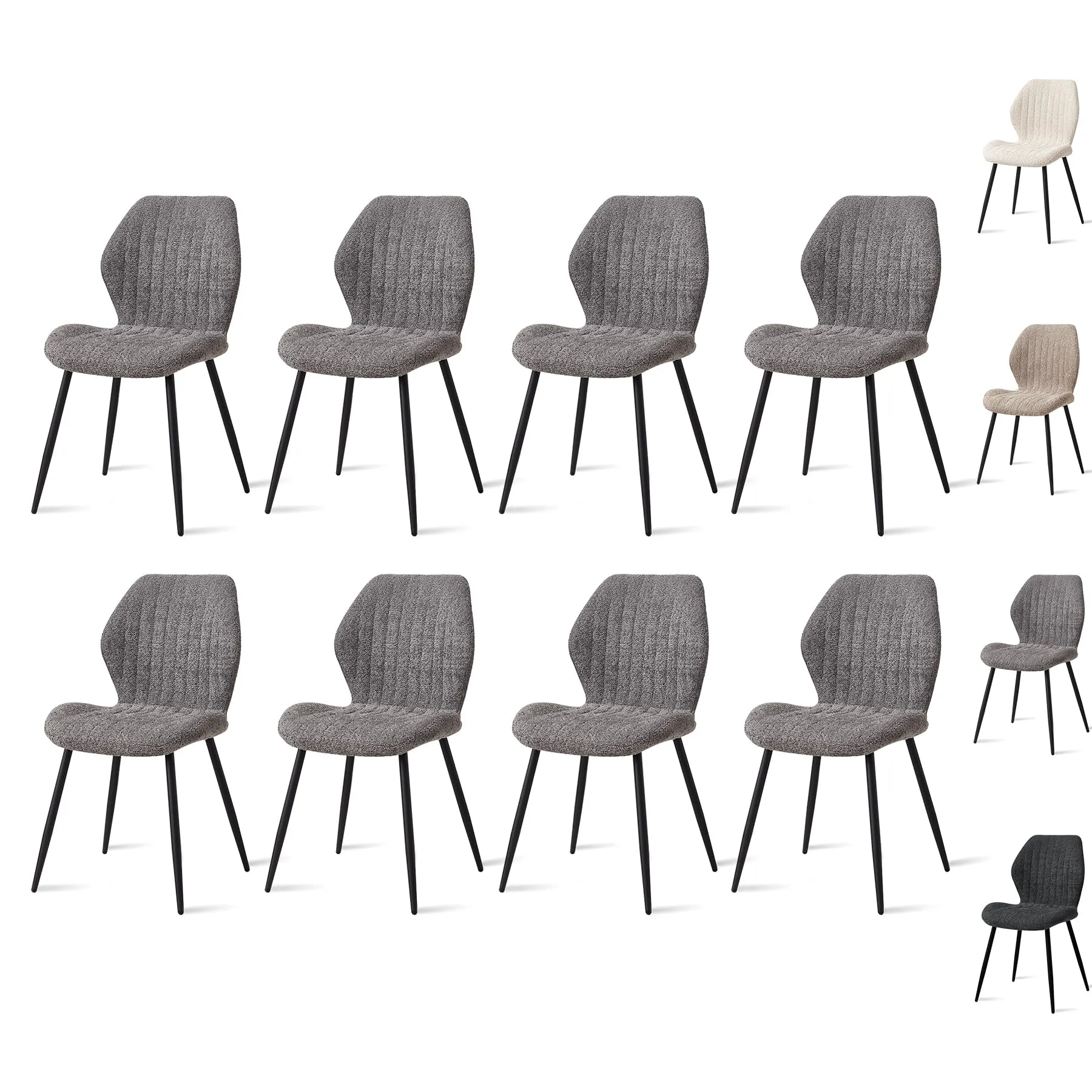 GrandCA HOME Set di 8 Sedie da Pranzo Imbottite, Gambe in Metallo, Grigio - immagine 1