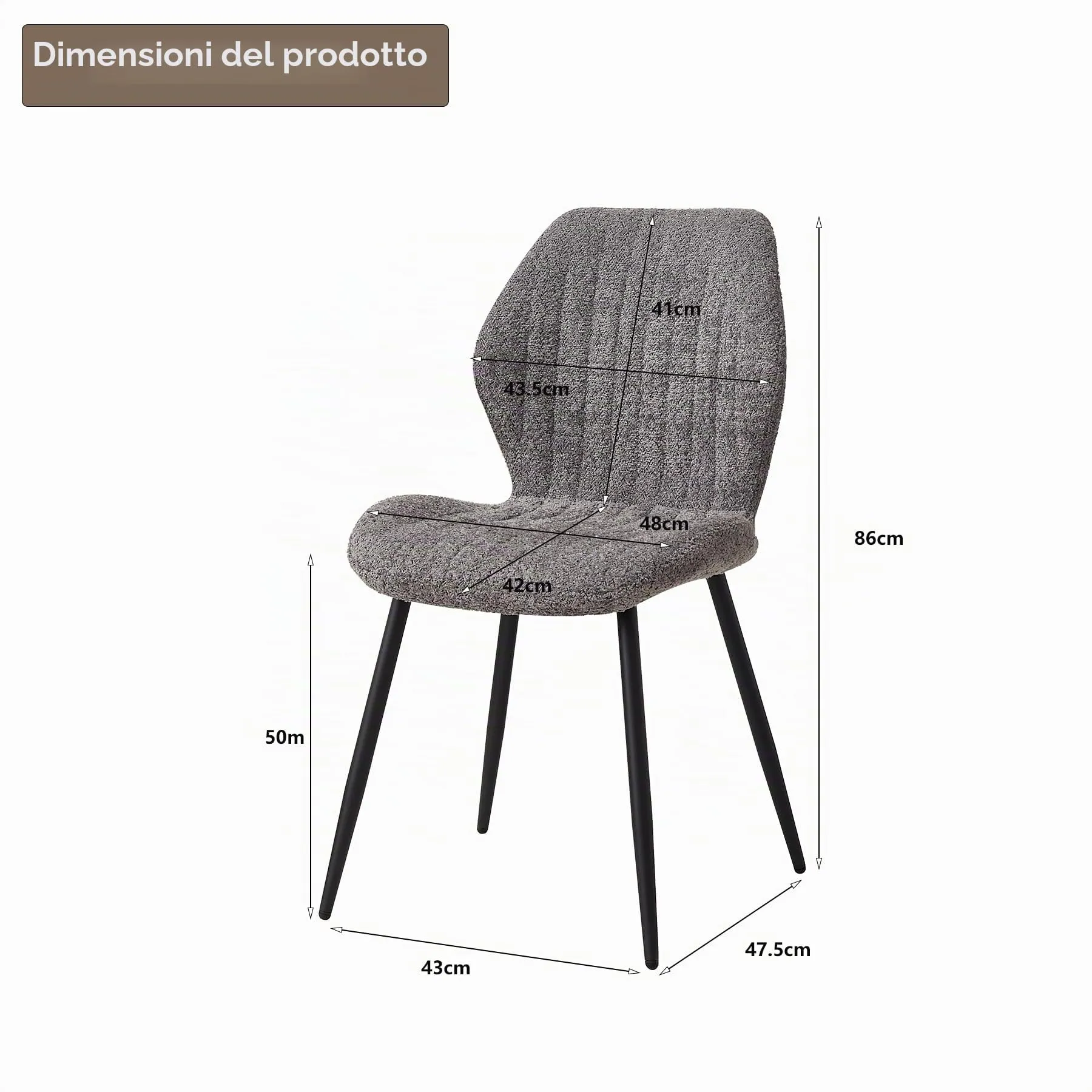GrandCA HOME Set di 8 Sedie da Pranzo Imbottite, Gambe in Metallo, Grigio - immagine 3