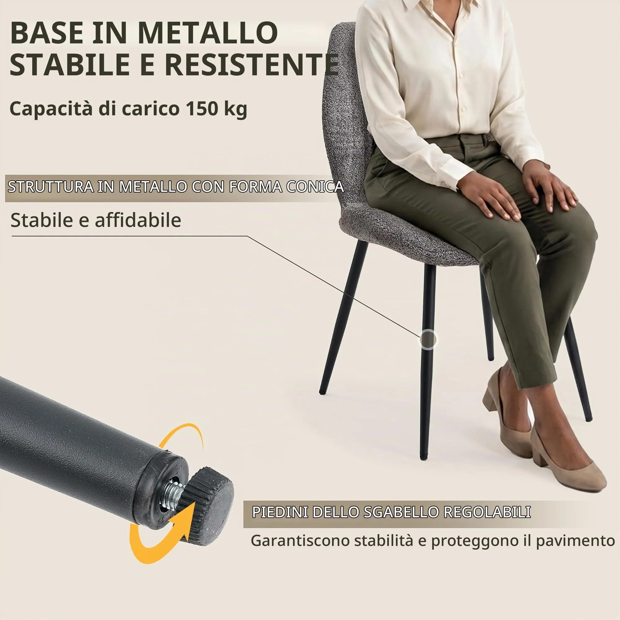 GrandCA HOME Set di 8 Sedie da Pranzo Imbottite, Gambe in Metallo, Grigio - immagine 4