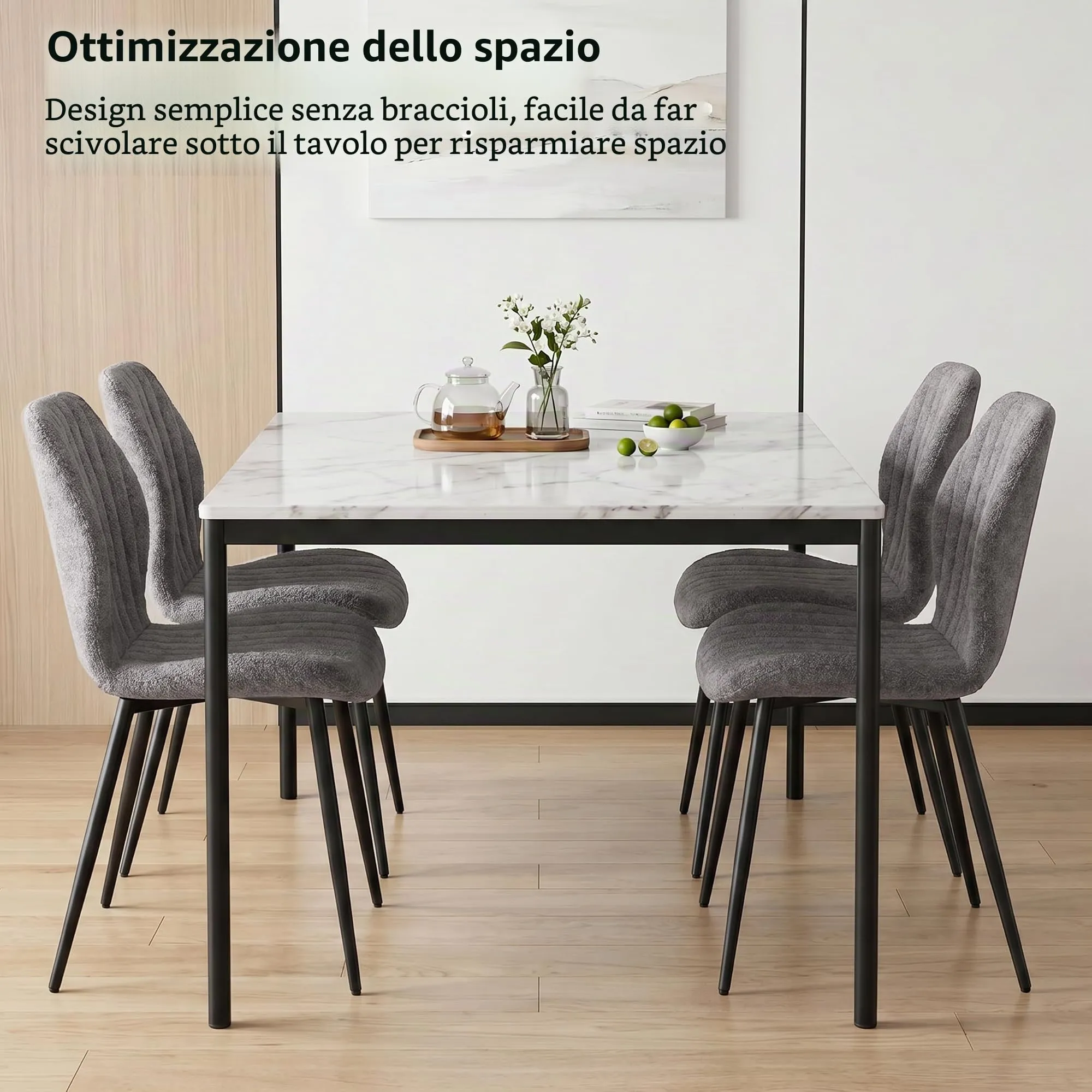 GrandCA HOME Set di 8 Sedie da Pranzo Imbottite, Gambe in Metallo, Grigio - immagine 9