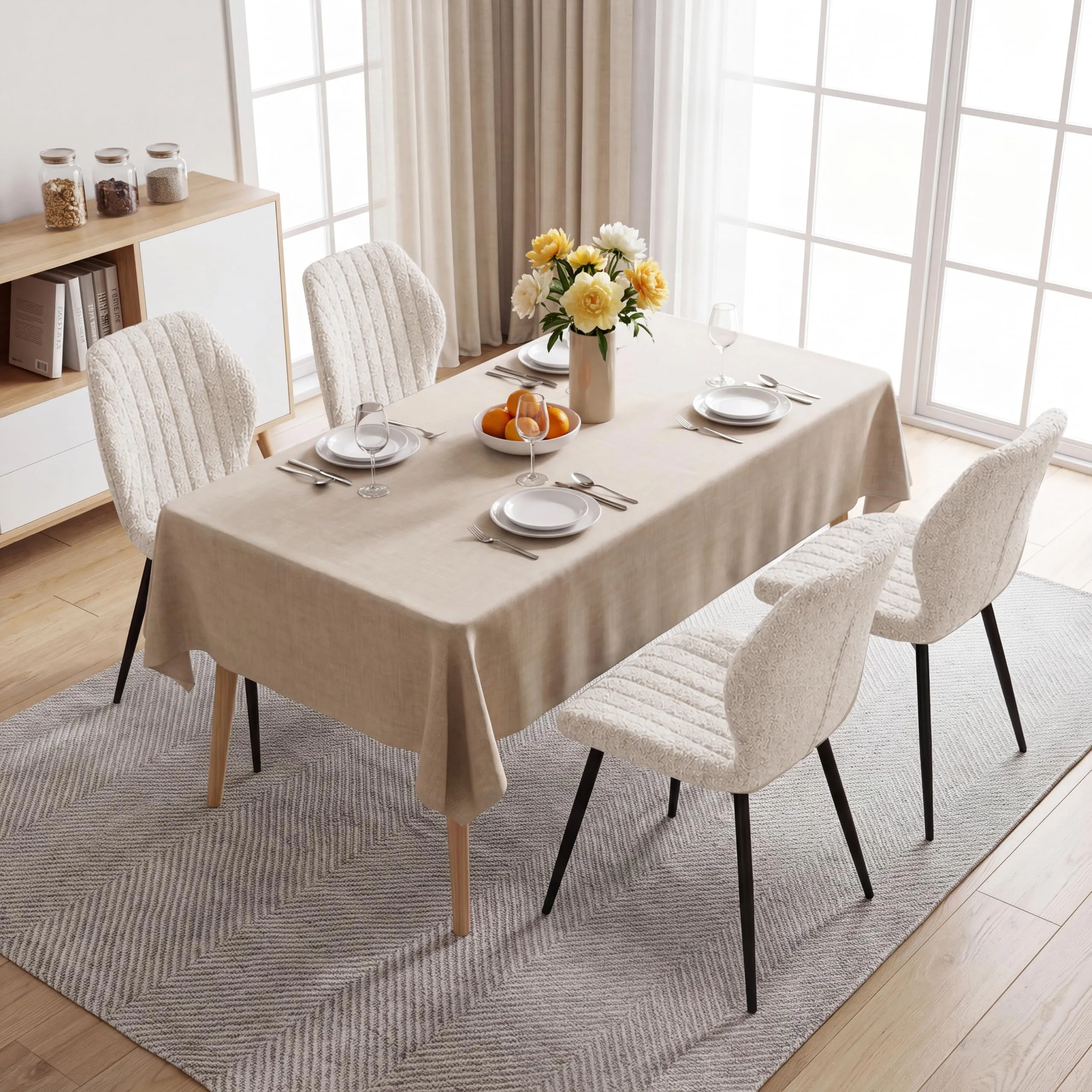 GrandCA HOME Set di 4 Sedie da Pranzo Imbottite, Sedie da Cucina e Soggiorno con Gambe in Metallo, Beige - immagine 8