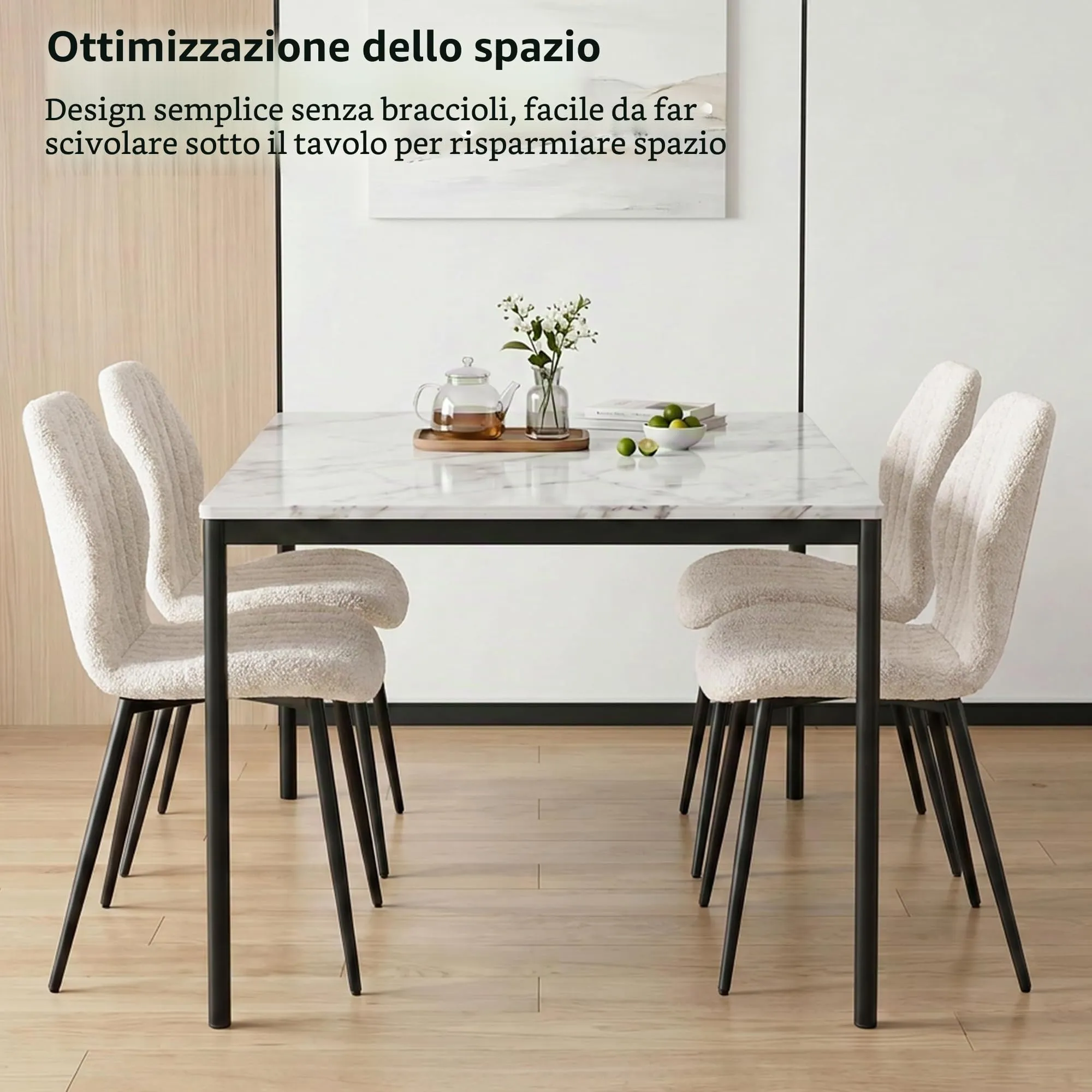 GrandCA HOME Set di 4 Sedie da Pranzo Imbottite, Sedie da Cucina e Soggiorno con Gambe in Metallo, Beige - immagine 9